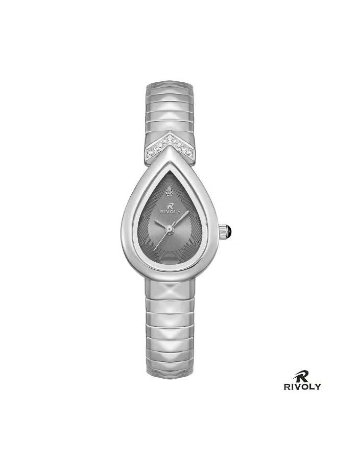 Women's wristwatch with a stainless steel bracelet and a zircon-studded dial.